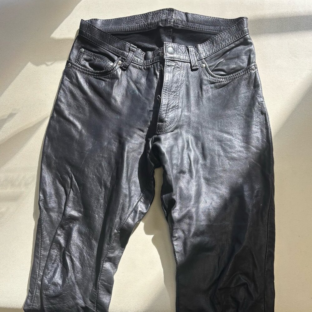 Small - Black genuine leather pants motorcycle biker rockstar goth